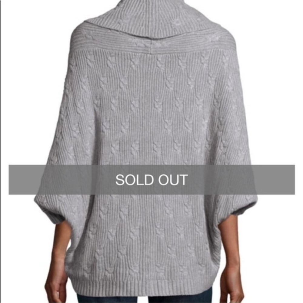 Neiman Marcus cable twist poncho sweater L wool angora cashmere L - Picture 7 of 7